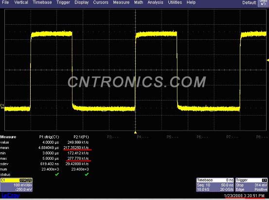 圖二 力科的順序模式的波形捕獲率為平均每秒21.7萬次，最大達(dá)到每秒27.7萬次