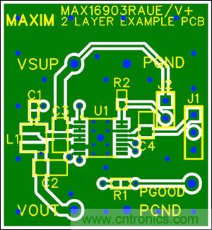 圖5：兩層板布線(頂層)，器件為TSSOP封裝