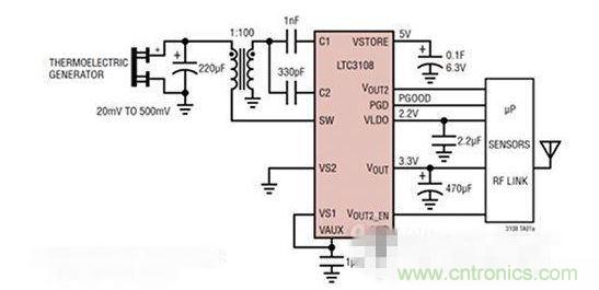 LTC3108 電源芯片優(yōu)化用于從熱電設(shè)備收集能量。