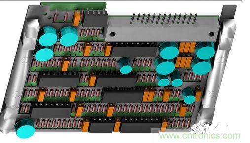 F-16戰(zhàn)斗機的雷達干擾裝置PCB，在所有的零組件下方有一個鋁制散熱器；千萬別讓機械工程師為了散熱器設計而自作主張布局PCB，以免犧牲電子能。