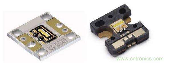 左圖為Osram汽車前大燈專用模組，右圖為Philips汽車前大燈專用模組。