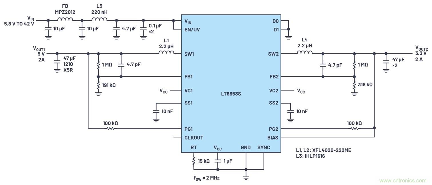 具有6.2 &micro;A靜態(tài)電流的雙通道、42 V、2 A、單片、同步降壓型Silent Switcher 2穩(wěn)壓器